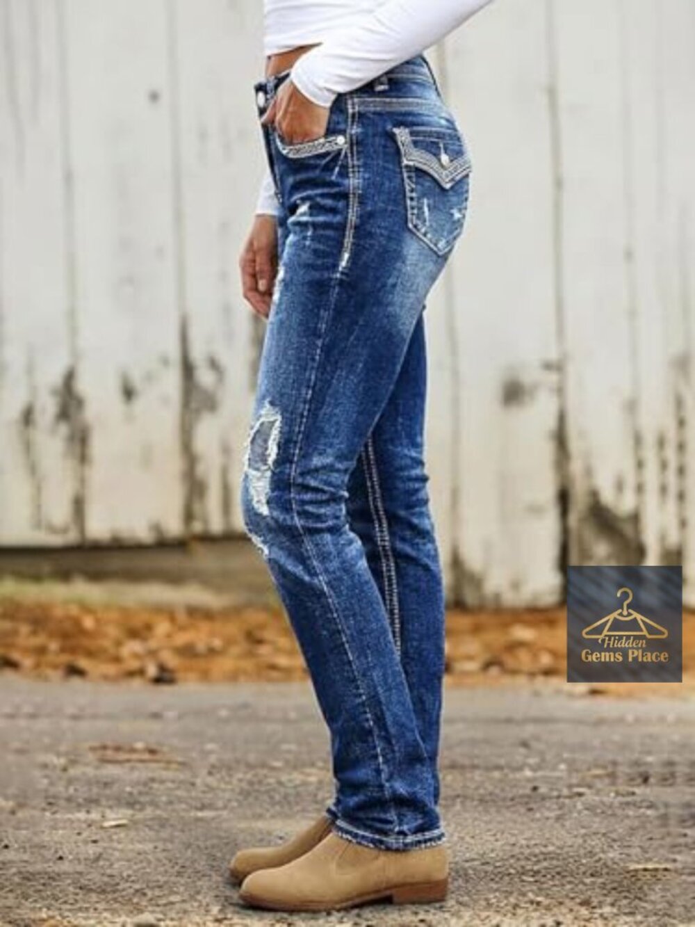 Mid Rise Ripped Curvy Skinny Jeans Stretch Denim - Picture 2 of 6